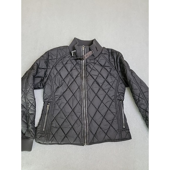 Schott Jacket Womens L Black Quilted Full Zip Pockets Belted Motorcycle - Picture 6 of 16